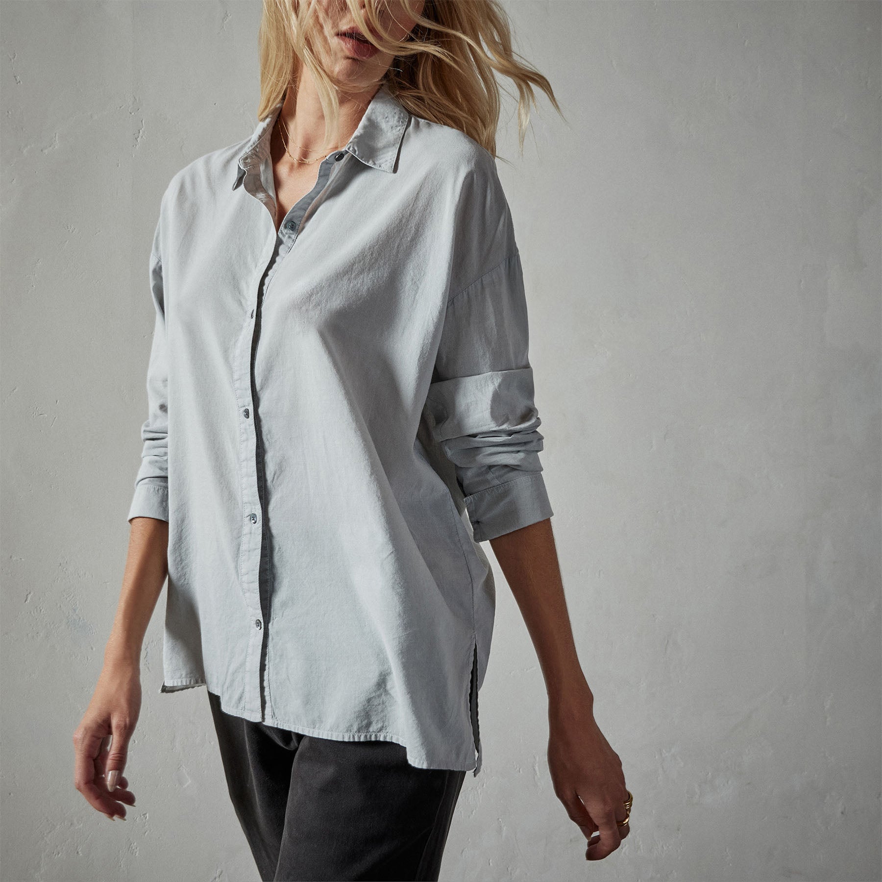 Oversized Button Front Shirt - Blue Fog Pigment