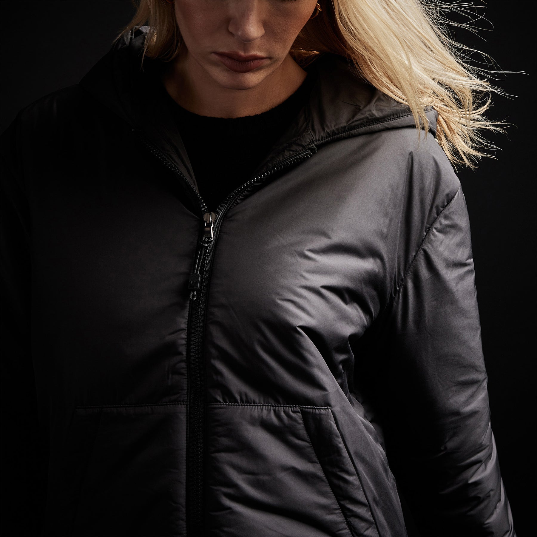 Womens black hooded online puffer