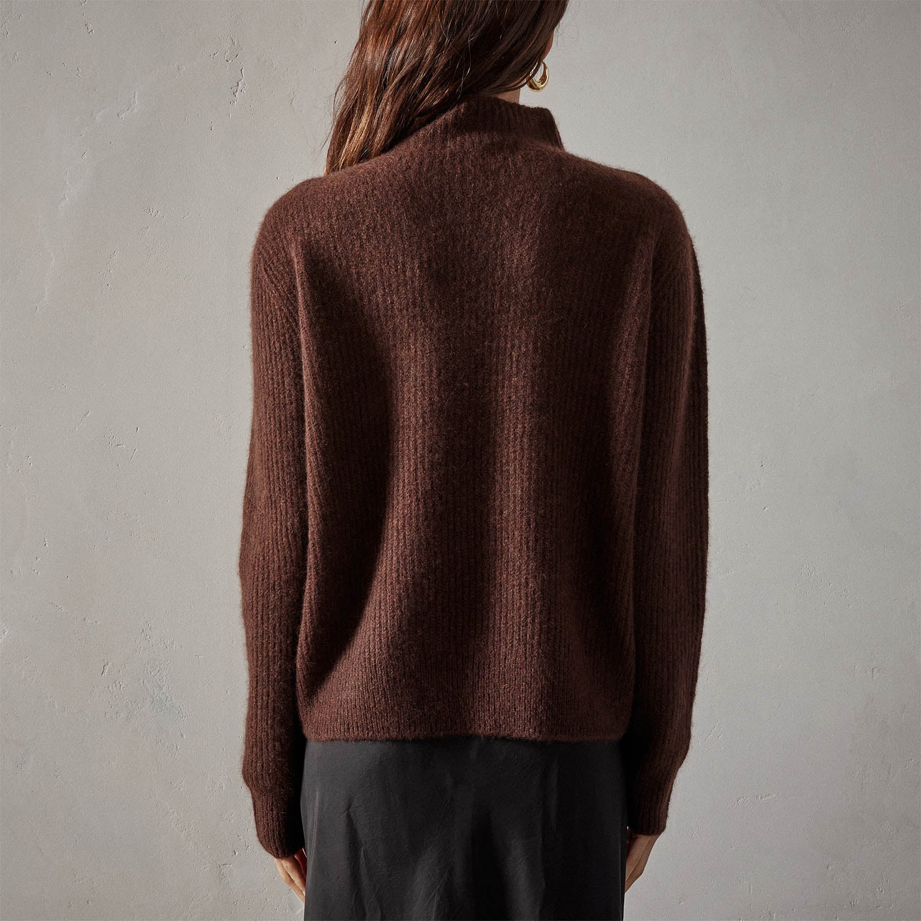 Rib Cashmere Funnel Neck Sweater - Americano