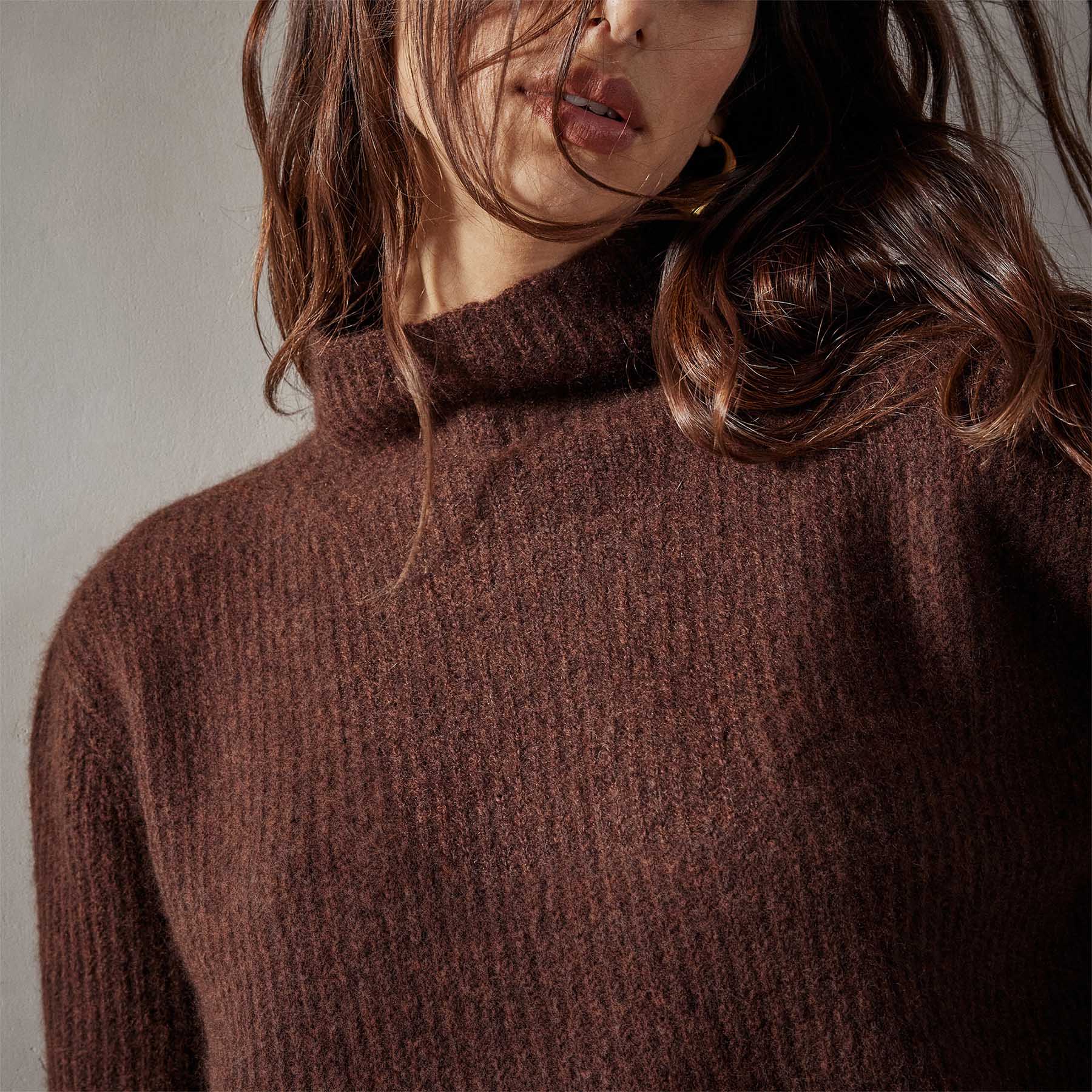 Rib Cashmere Funnel Neck Sweater - Americano