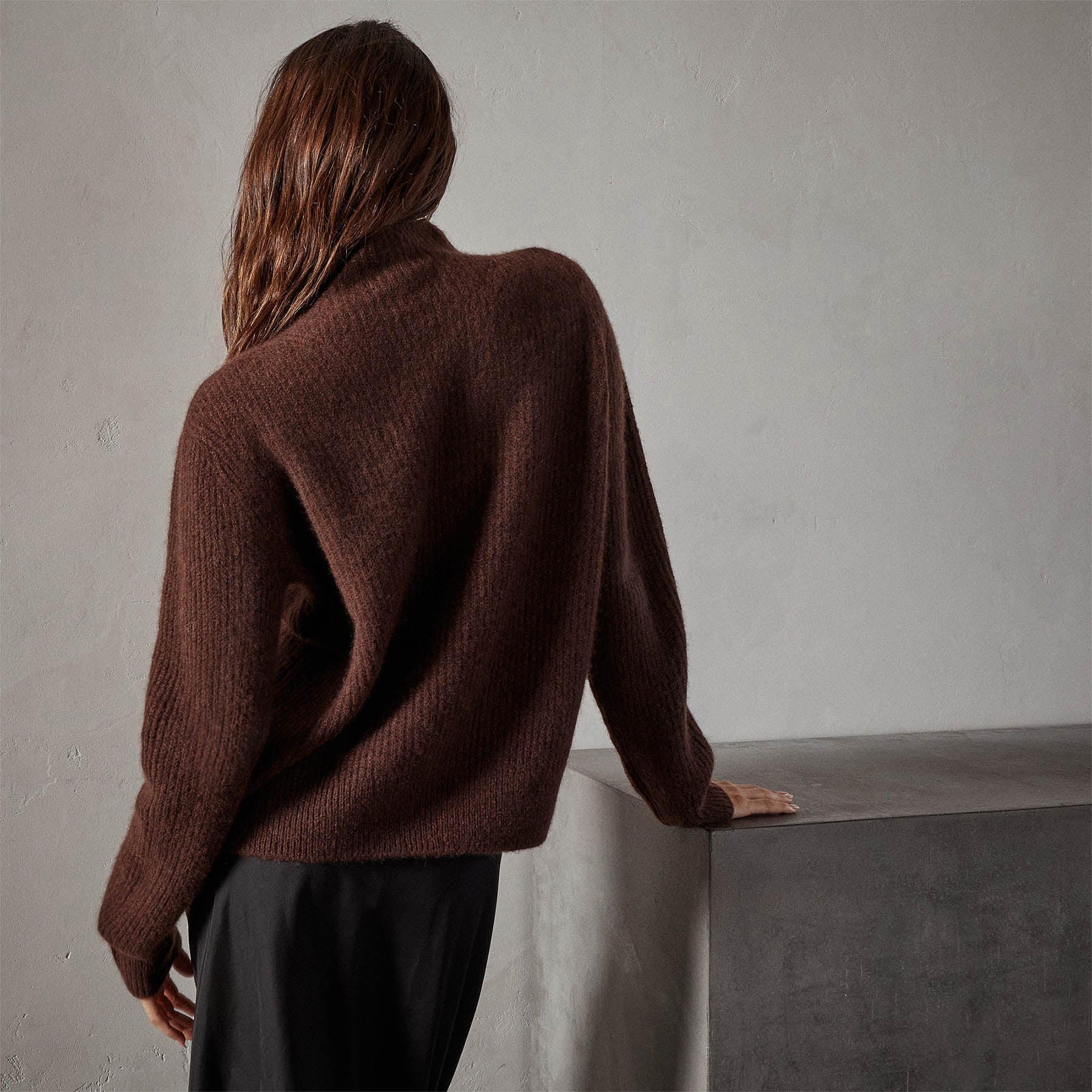 Rib Cashmere Funnel Neck Sweater - Americano