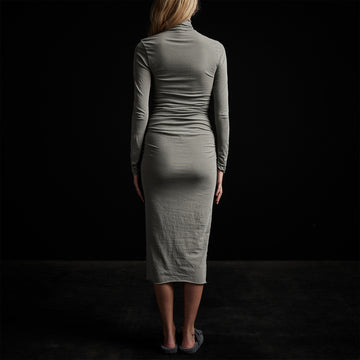 Recycled Brushed Jersey Ruched Turtleneck Dress - Concrete Pigment