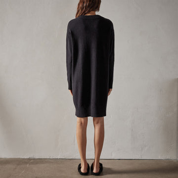 Wide Rib V Neck Sweater Dress - Black | James Perse Los Angeles