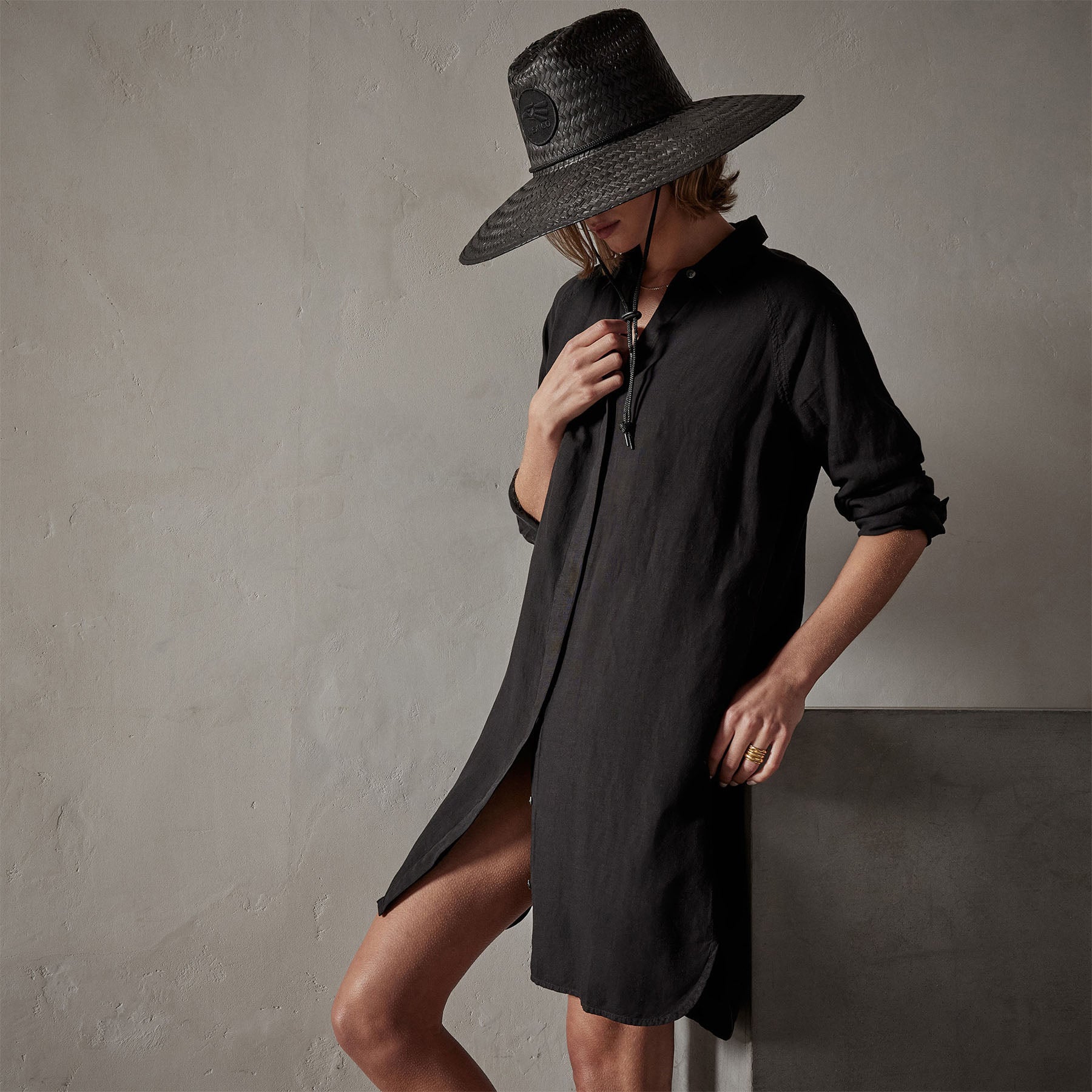 Pacific Linen Shirt Dress - Black