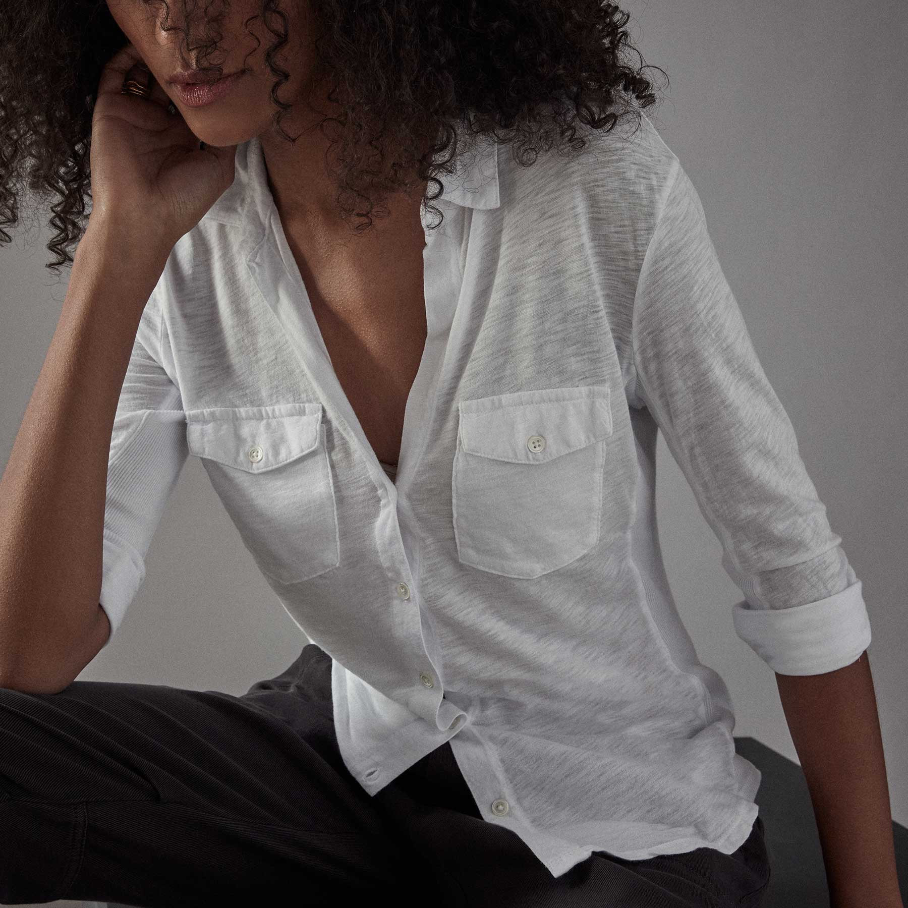 Sheer Slub Side Panel Shirt - White